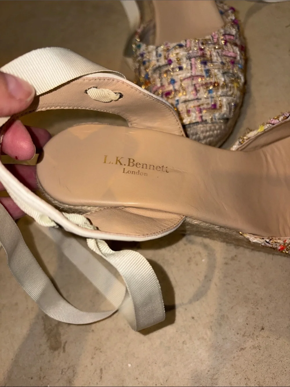 LK Bennett Multicolor Tweed Espadrille Flats with Cream Ribbon Ties